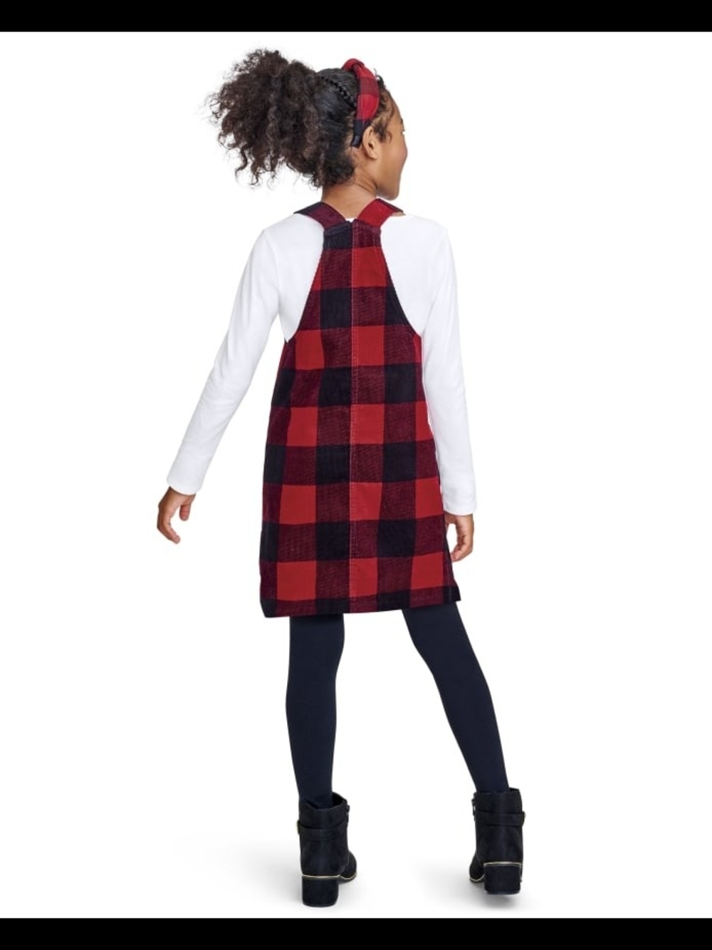 The Children's Place Red and Black Plaid Button-Front Pinafore Dress - Picture 2 of 8